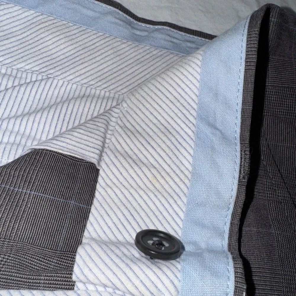 Banana Republic Dress Pants Mens 36x32 Gray Plaid Pinstripe Cotton Office Casual